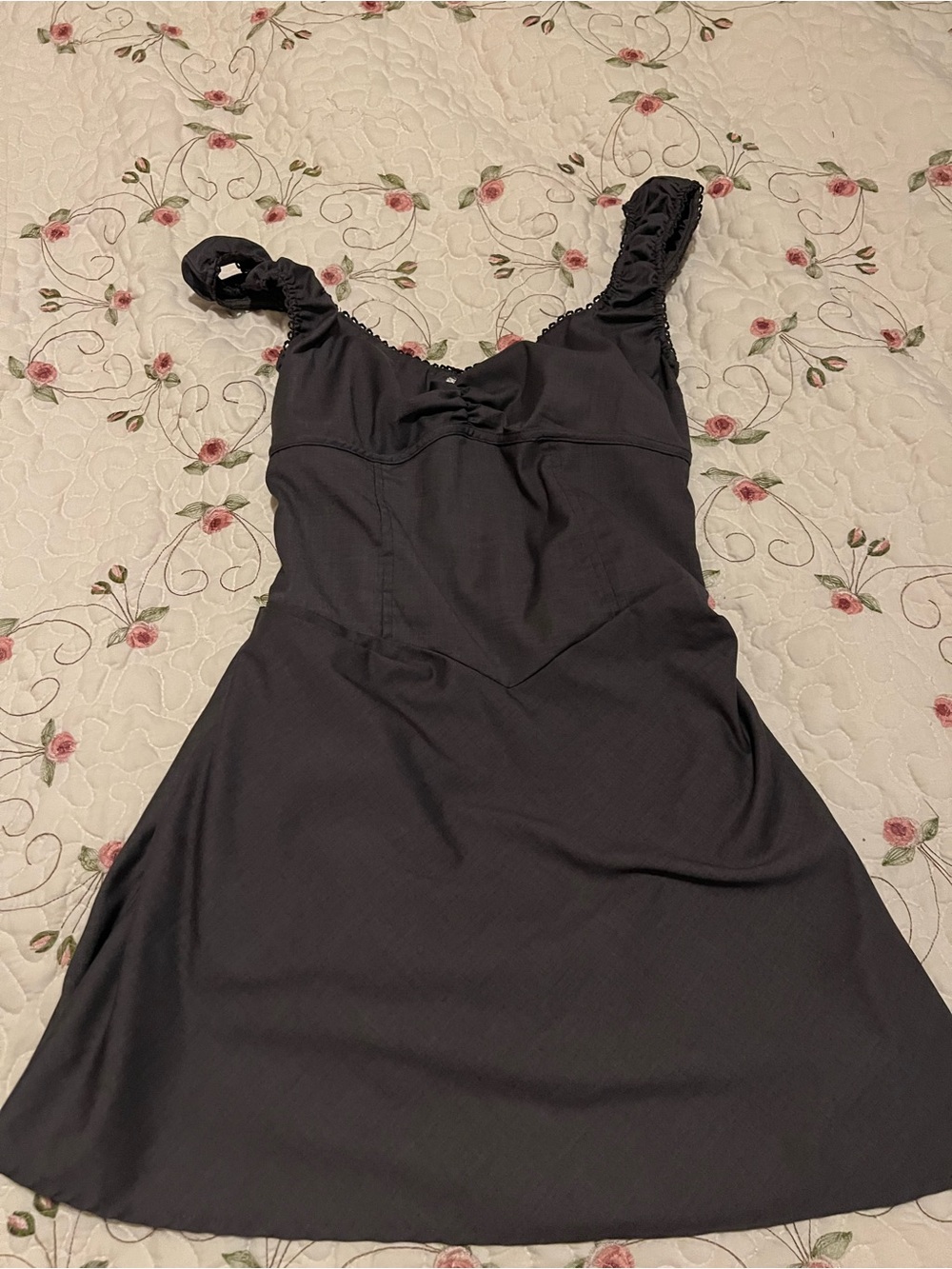 Gray Sleeveless A-Line Dress with Ruched Straps